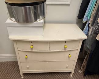 Vintage Bow-Front Chest of Drawers with Yellow Ceramic Knobs