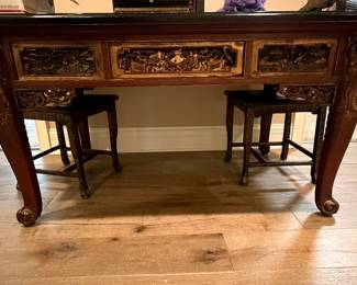 Vintage Chinese Chinoiserie Black Lacquer Side Chair