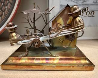 Vintage Metal Folk Art Seesaw Music Box Sculpture