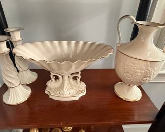 Lenox "Aquarius Collection" Dolphin Pedestal Centerpiece Bowl and Candlesticks