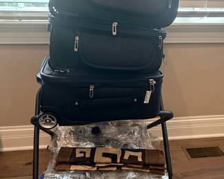 Black Soft-Sided Luggage Set with Folding Metal Luggage Rack