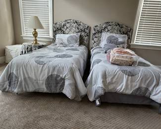 Pair of Upholstered Twin Headboards with Floral Pattern