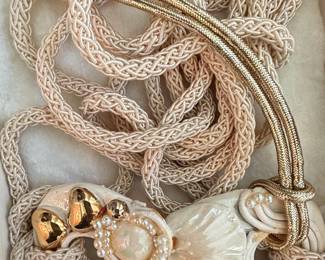 Vintage Ceramic and Gold-Tone Cherub Pendant Necklace