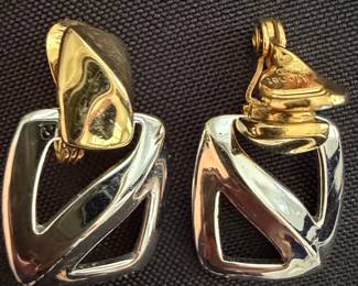 Vintage Monet Two-Tone Geometric Clip-On Earrings