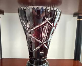 Bohemian Cut Crystal Amethyst Glass Vase