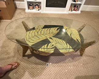 Mid-Century Modern Feather Inlay Coffee Table Signed by Maker