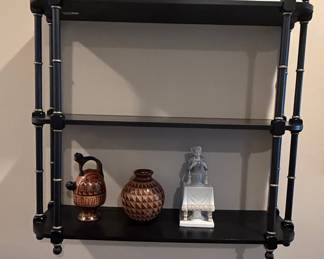 Bombay Company Faux Bamboo Shelf Unit with Decorative Vases and Figurine