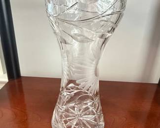 American Brilliant Cut Glass Vase with Floral Engraving