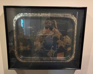 Framed Japanese Maki-e Lacquer Tray with Gilt Decoration