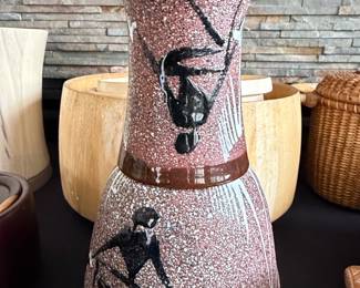 Mid-Century Modern "Africa Series" Style Pottery Vase with Abstract Figures