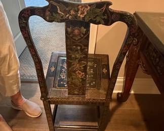 Chinese Export Lacquer Side Chair with Floral Inlay