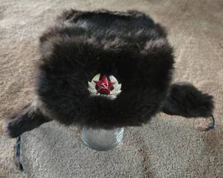 Brown fur hat with Soviet emblem