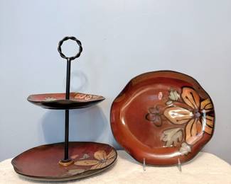 Vintage Stoneware Savinio Designs plate and two tier stand