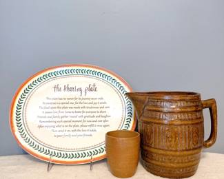 "The Sharing Plate" ceramic platter &  Brown Barrel Pitcher 