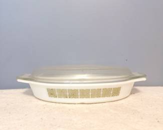 Vintage Pyrex Casserole Dish Verde Square Flowers