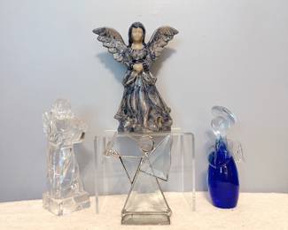 Vintage 1995 BBP Salt Glaze Pottery Blue Angel Figurine Beaumont Brothers 8.5", angel murano glass art cobalt blue, mikasa herald collection lead crystal angel figurine playing a harp