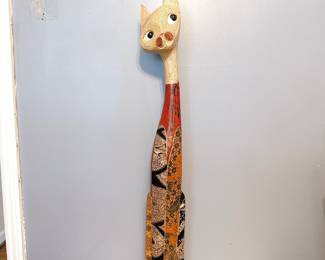 Decorative hand carved wooden cat figurine 