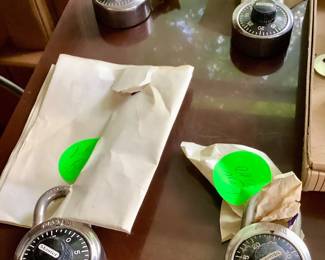 Combination locks with a note with the codes.