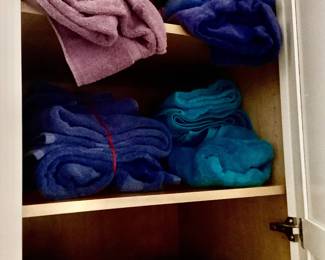 Just a few of the linens that are here, towels, sheets, sheet sets, blankets, dish towels, so many.