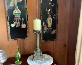 3 oriental wall hanging in beautiful colors with pearl like designs. 