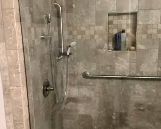 Picture of the shower with glass doors in master bath.  