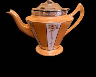 Vintage Dodecagon hand paint lusterware teapot chrome lid 