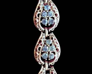 Coro Signed Blue Marquise Baguette Rhinestone Vintage Silver Bracelet