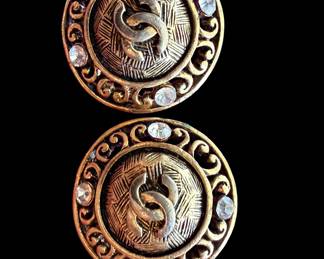 Chanel Gold CC Gold Plated Button Clip On Earrings Golden Metal Gold-plated