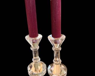Crystal Candle Holders High Criss Cross Cut Pattern