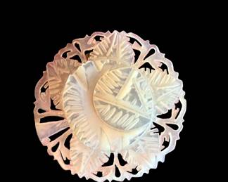 Vintage Carved Mother Of Pearl Bethlehem Rose Brooch Pin