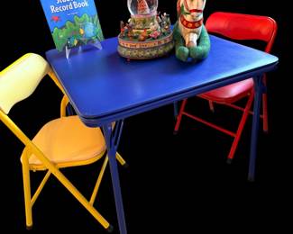 Folding Kids Table and 2 Chairs Set - Upholstered Card Table with Soft PU Cushions - Sturdy Metal Frame