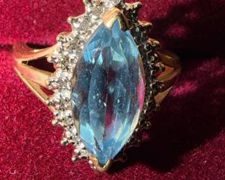 Solid 10k Gold Natural Blue Topaz Diamond Halo Ring December birthstone 