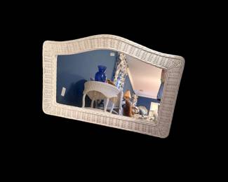 White wicker hanging mirror