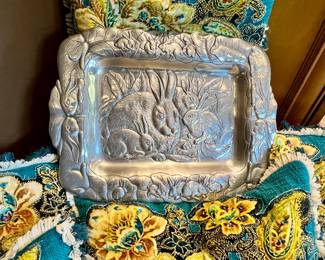 Arthur Court etched rabbit tray 1986