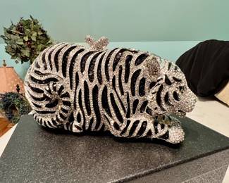 Natasha rhinestone tiger clutch purse