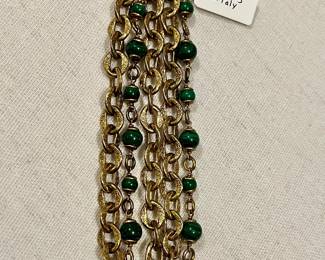 Veronese Italy 5 strand Sterling  & Vermeil Malachite bracelet