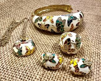 Spring of Versailles butterfly, enamel bracelet, earrings, ring, and necklace set
