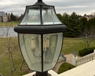 1 of 8 Outdoor post/railing lights - approx. 25"H by 10"W  -THIS IS AT A DIFFERENT LOCATION, ONLY 1 MINUTE AWAY FROM THIS WEEKENDS SALE 
