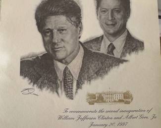 $45 Bill Clinton Al Gore 1997 Inauguration Commemorative Print Certificate Signed DNC Presentation