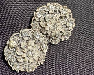 White Enamel and Rhinestone Floral Bouquet Clip-On Earrings