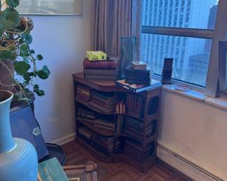 Mid-Century Modern Carved Wood Wavy Front Bookshelf