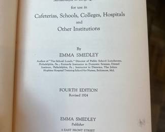 Emma Smedley 1924 Institution Recipes Fourth Edition Book
