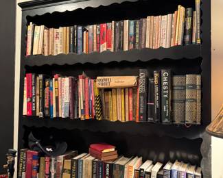 Black Painted Wood Open Bookshelf with Scalloped Shelf Trim
