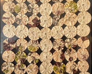 $200, Framed Fabric Yo-Yo Quilt Wall Art Textile Rosette Pattern Handmade Decorative Panel
