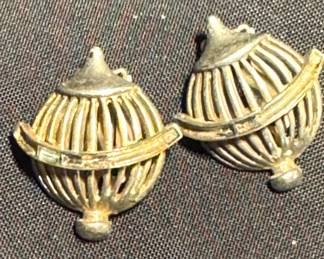 Sterling Textured Cage Armillary Sphere Clip-On Earrings