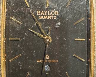 $60, Baylor Quartz Gold-Tone Rectangular Watch with Black Dial