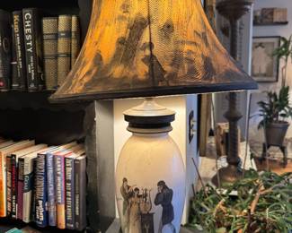 Neoclassical Style Ceramic Urn Table Lamp with Figural Motif and Custom Shade