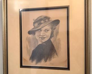 $125, Jane Bordan Graphite Portrait of a Woman in a Cloche Hat - 1937