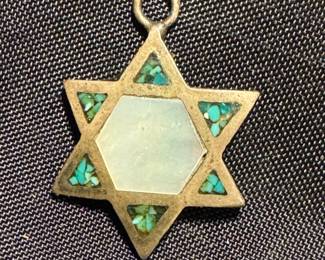 $35, Southwestern Artisan Pendant, Mother of Pearl, Crushed Turquoise