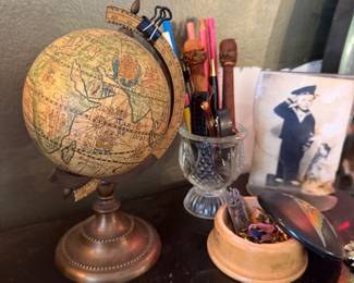Small Decorative Old World Style Desk Globe on Copper-Toned Metal Base